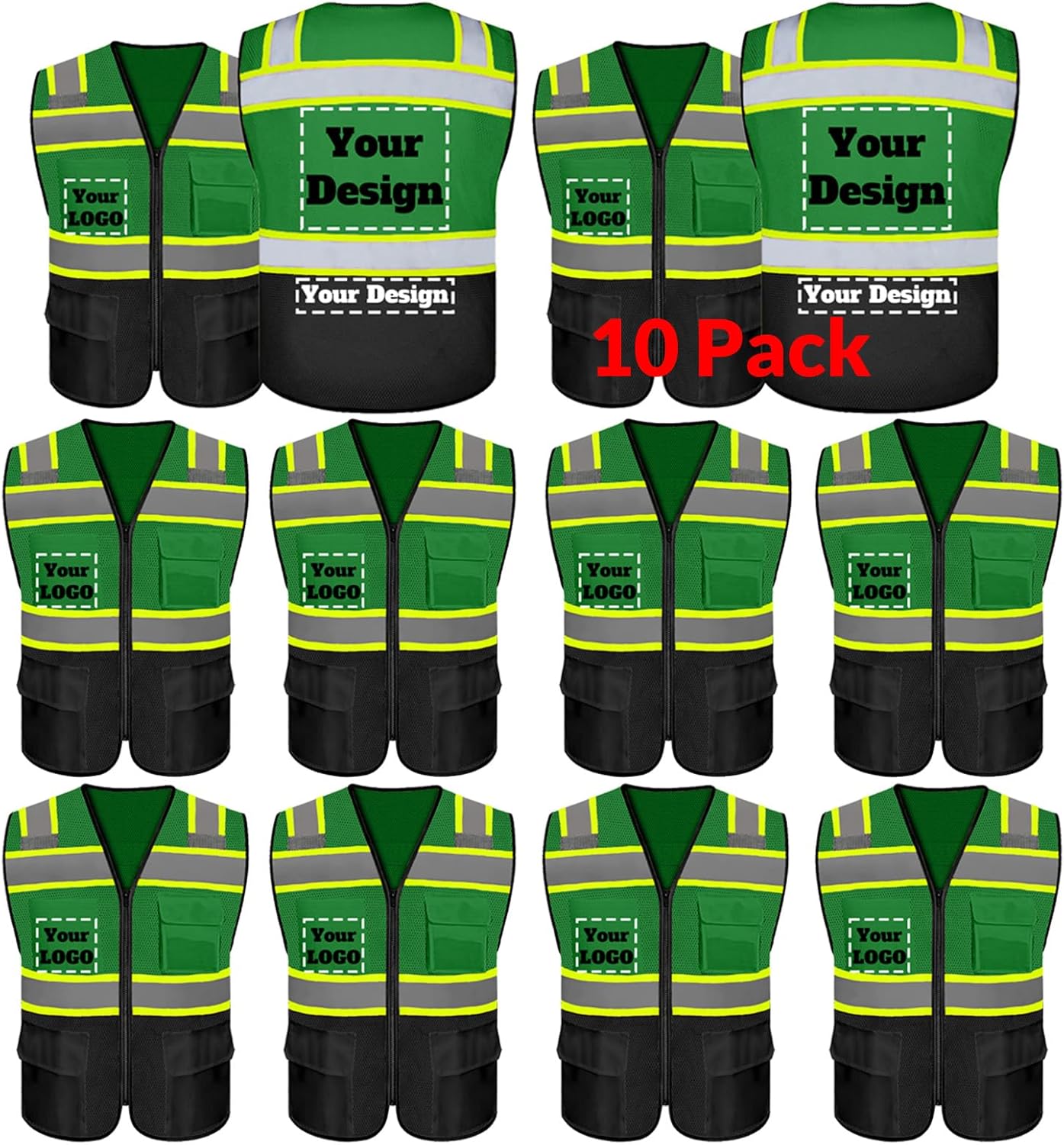 Custom Safety Vest with 5 Pockets & Zipper for High Visibility