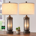 Farmhouse Table Lamps Set of 2 - Rustic Lantern Nightstand Lamps