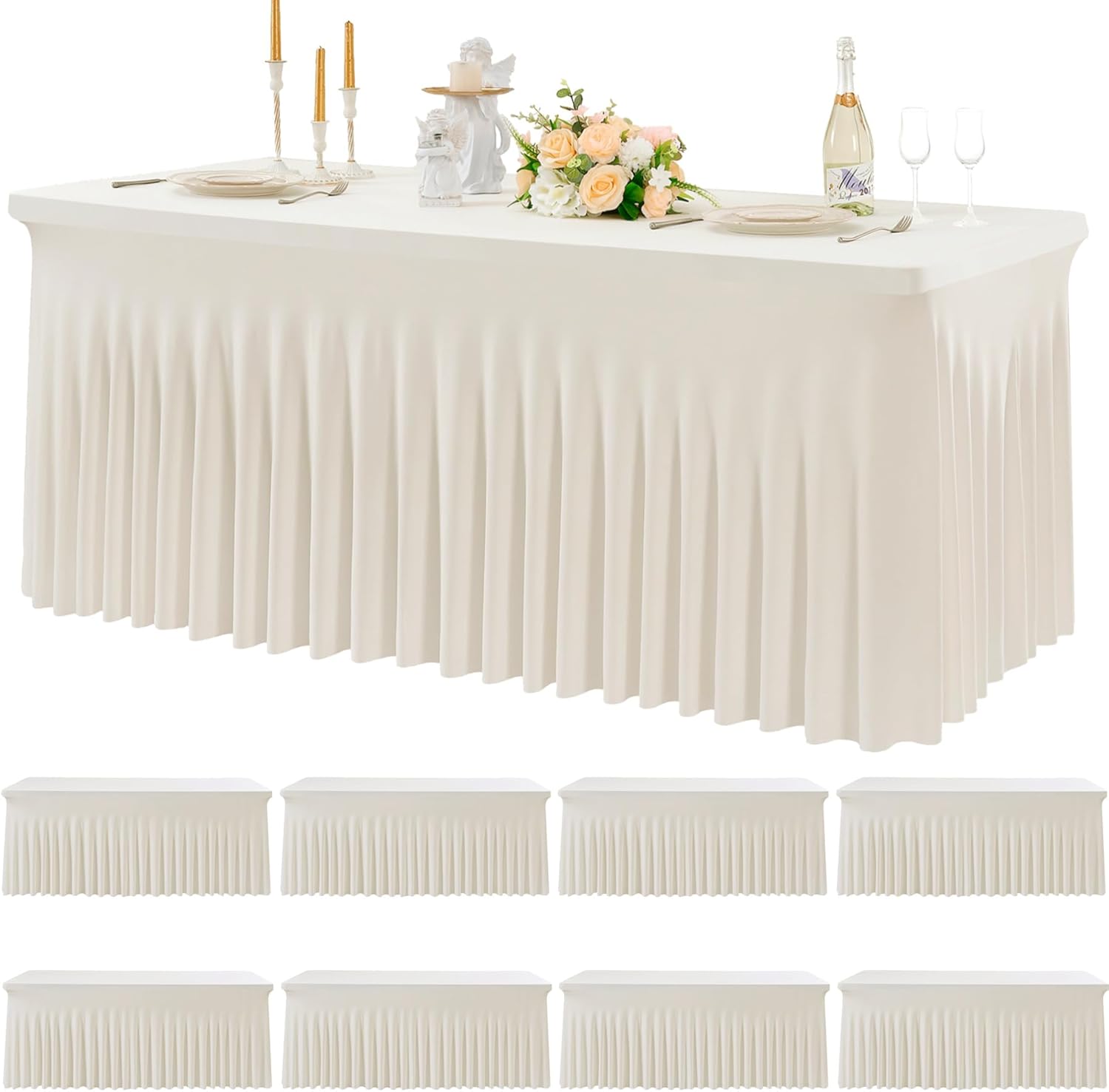 8pk Spandex Ivory Tablecloths for 6 Foot Rectangle Tables