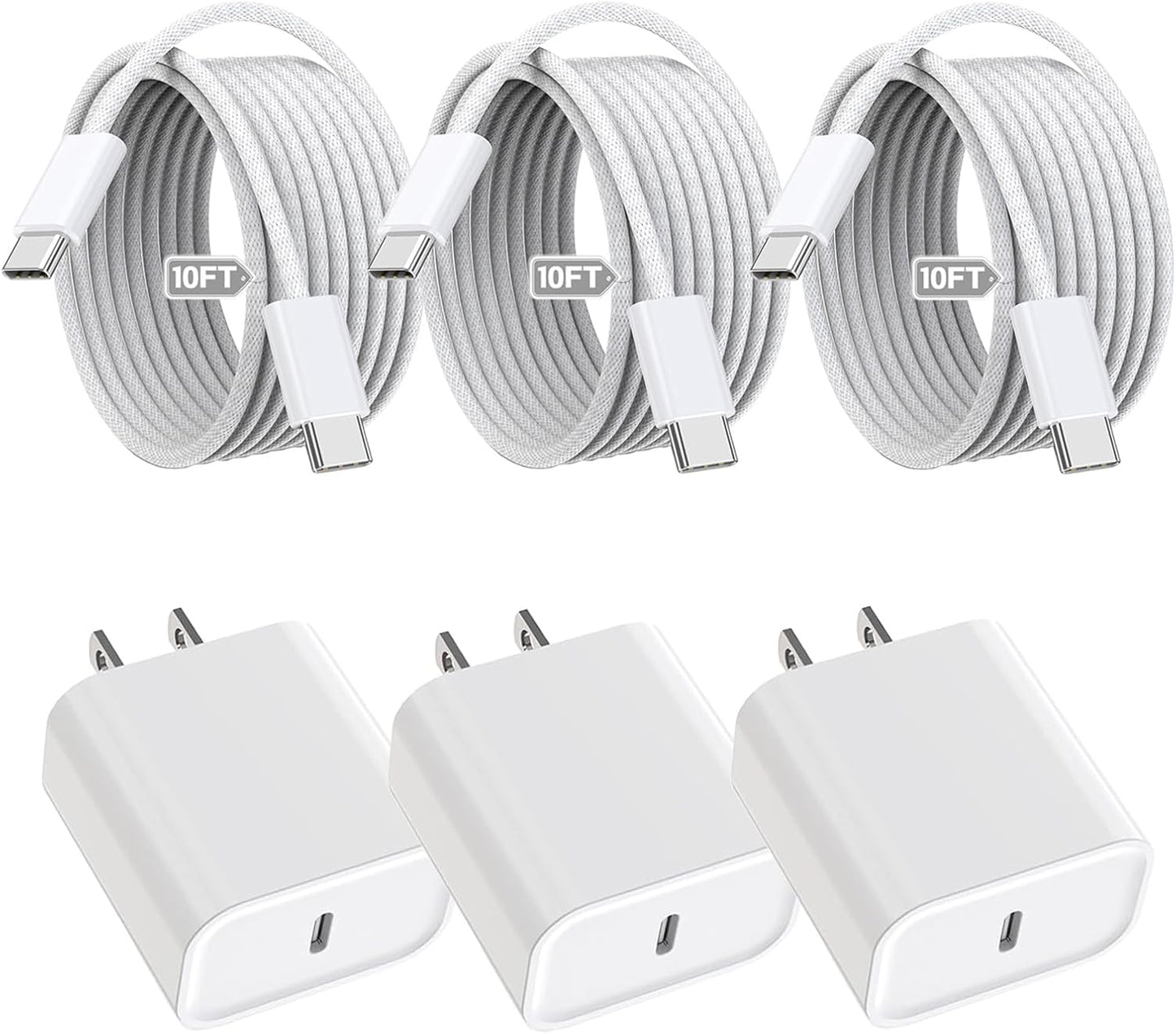 iPhone 16 15 Charger Fast Charging 3Pack with 10Foot Cable