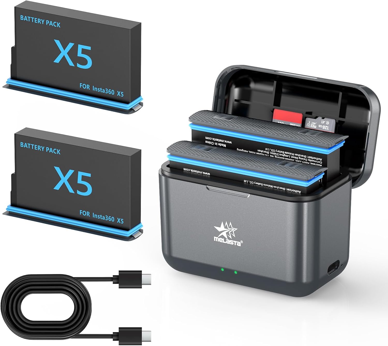 Insta360 X5 Battery Charger Set with Dual-Slot Fast Charging Hub