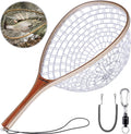Fly Fishing Net with Wooden Frame - Soft Rubber Mesh, Magnetic Release