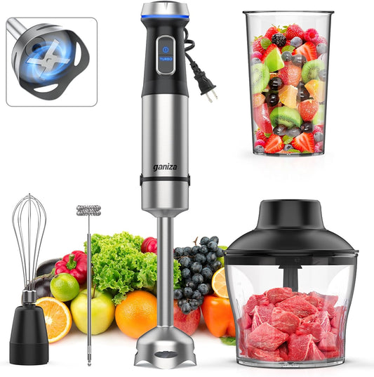 Powerful 5-in-1 Ganiza Hand Blender: 1000W Motor, 16 Speeds, Stainless Steel Blade