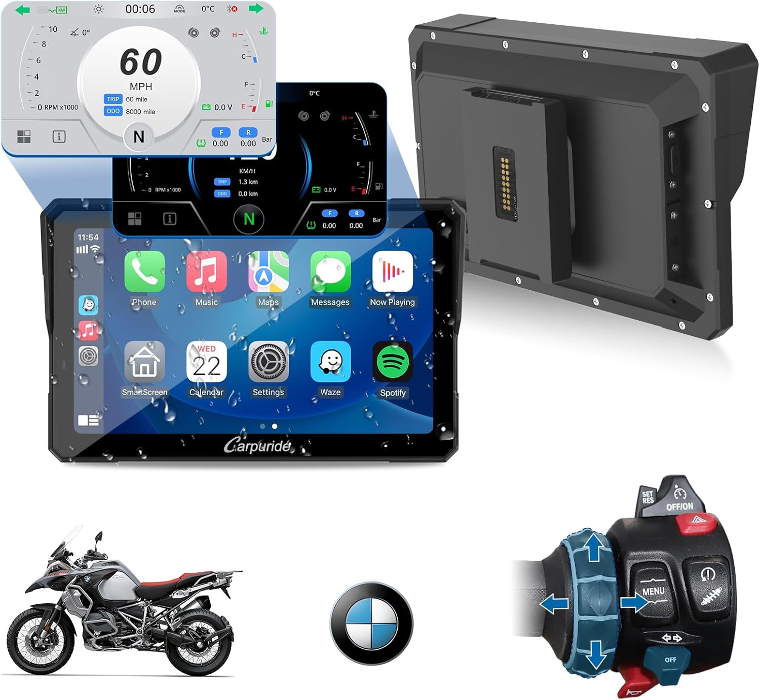 2025 CARPURIDE W702BS PRO Motorcycle GPS with Dual Bluetooth