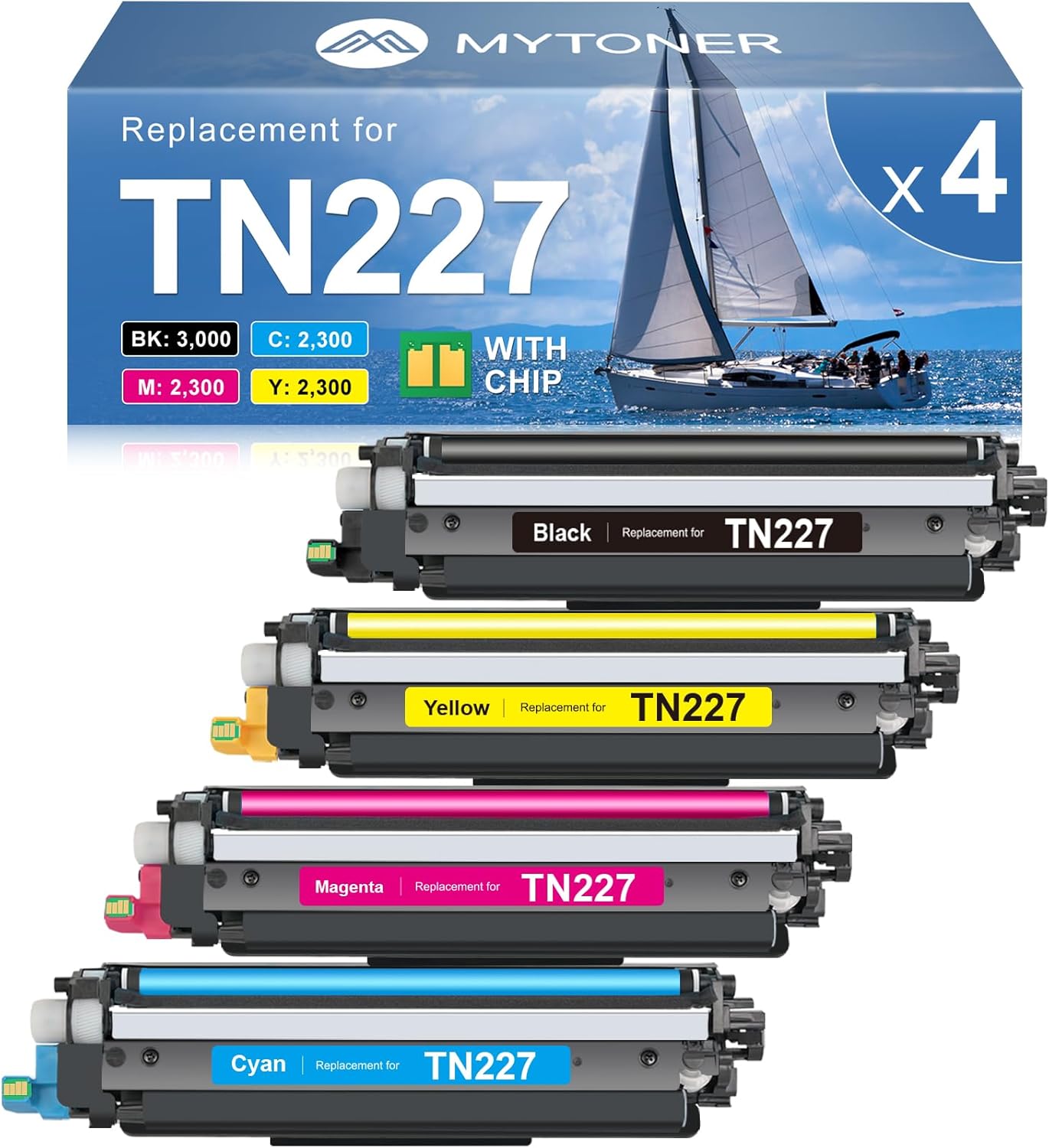 MYTONER TN227 High Yield Toner Cartridge 4 Pack for Brother Printers