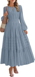 Fall Dresses for Women 2025 Casual Long Sleeve V Neck Maxi BTFBM