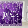 Glitter-Free Diamond Eiffel Tower Shower Curtain - Silver Purple Bath Gift 72x72