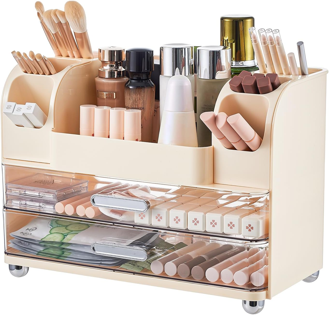 Makeup Organizer for Vanity with 2 Large Drawers and Brush Holders
