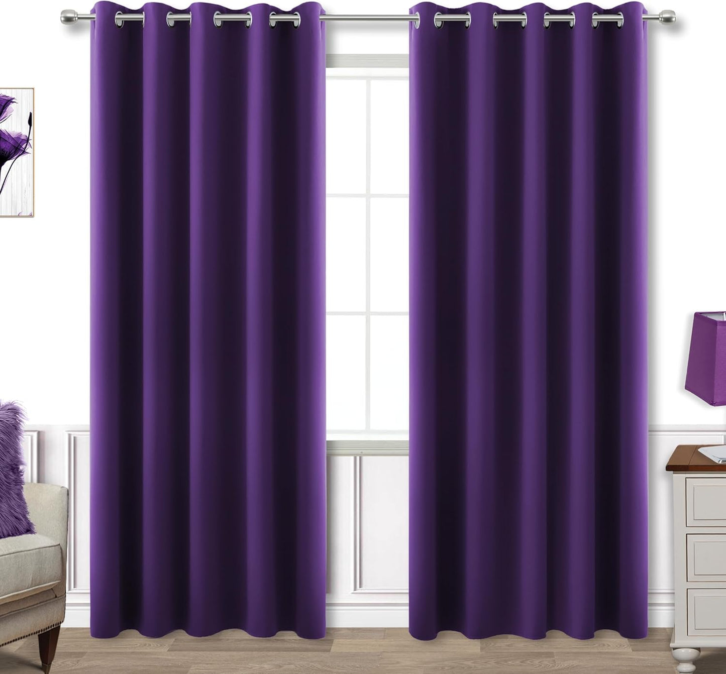 KOUFALL Dark Purple Blackout Curtains for Bedroom 72x84 in
