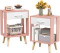 Nightstands Set of 2 with Fabric Storage Drawer and Open Wood Shelf