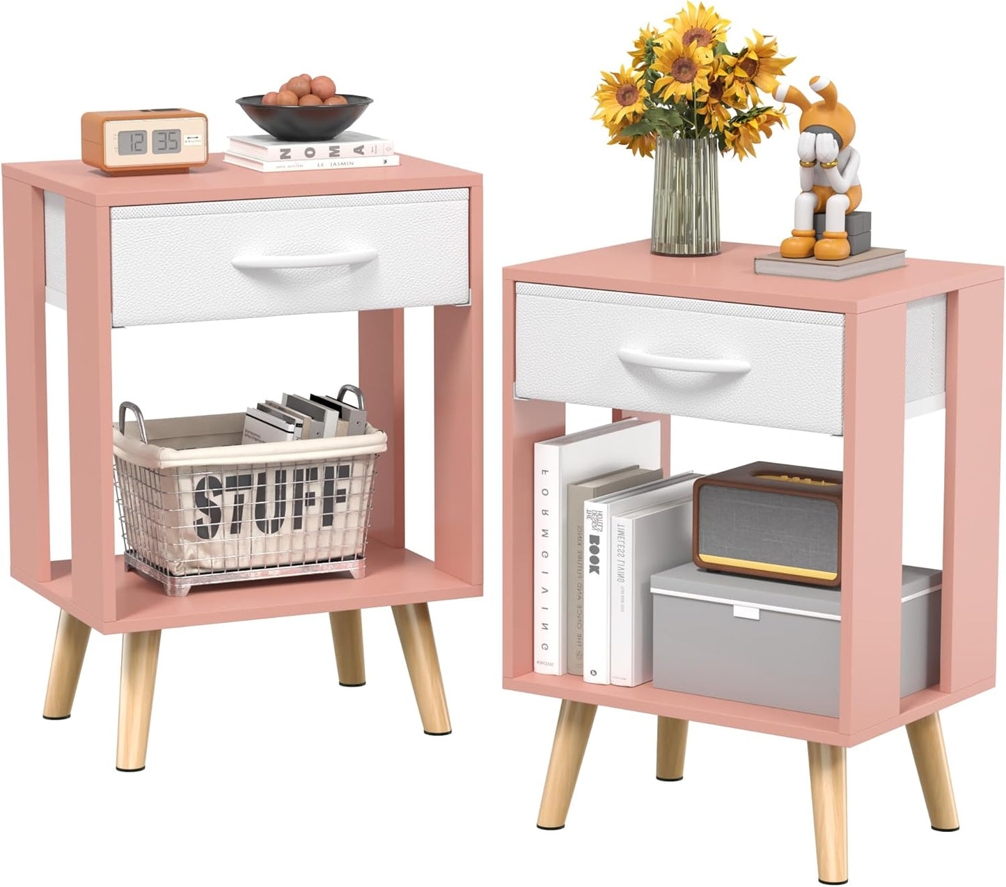 Nightstands Set of 2 with Fabric Storage Drawer for Bedroom