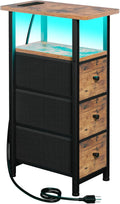Narrow End Table Living Room with Charging Station - Slim Nightstand