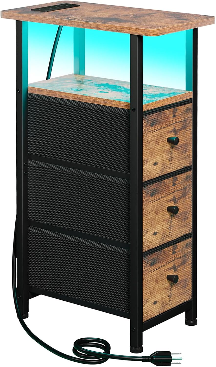 Narrow End Table with Charging Station for Small Spaces