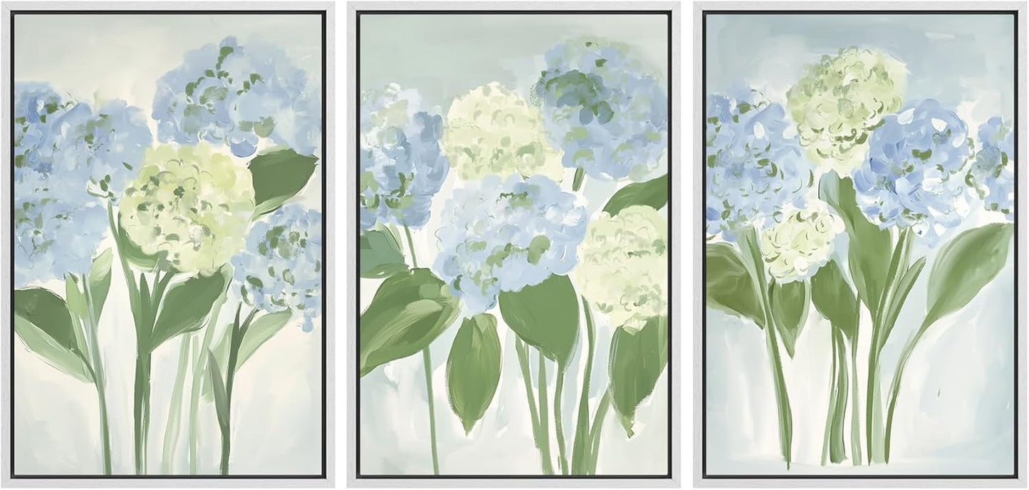 MUDECOR Framed Wall Art Print Set Blue Hydrangea Floral Chic