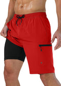 Mens Swim Trunks with Compression Liner Zipper Cargo Pockets - Quick 9