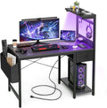 Gaming Desk 47 Inch with Power Outlet and LED Light - Compact PC Table