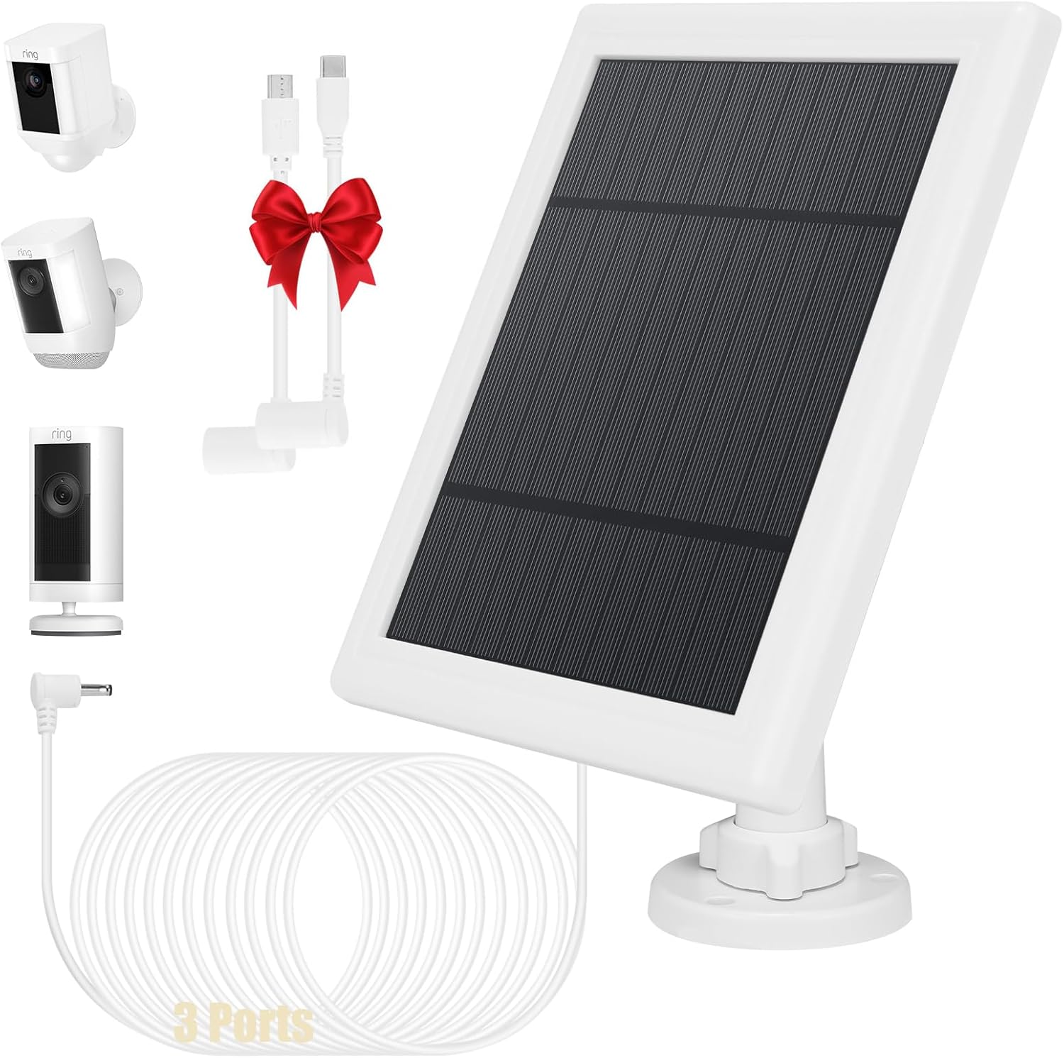 Binwacool 3-in-1 Solar Panel Charger - Boosts Ring Camera Power