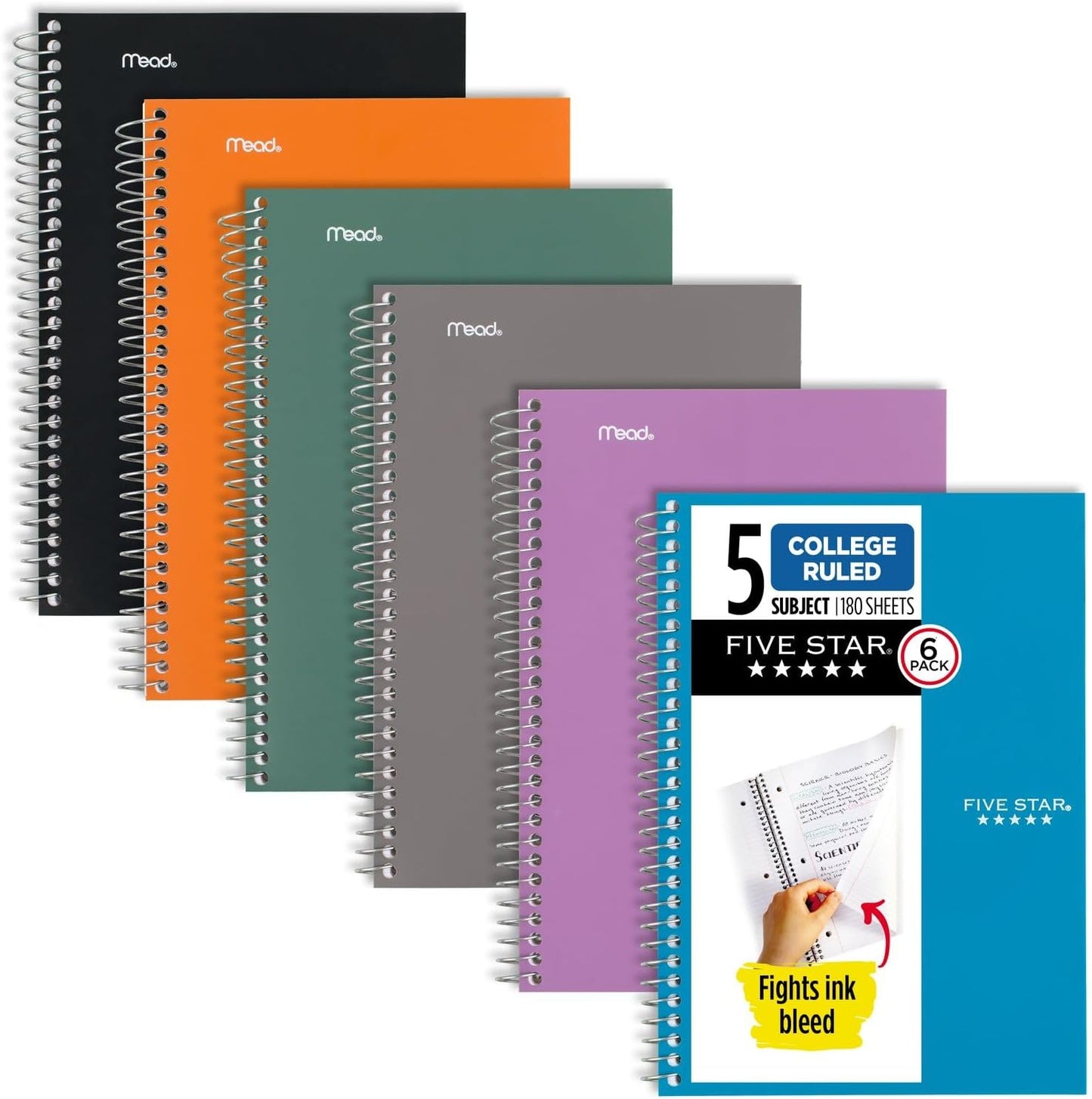 Five Star Small Spiral Notebooks 6 Pack for College Use