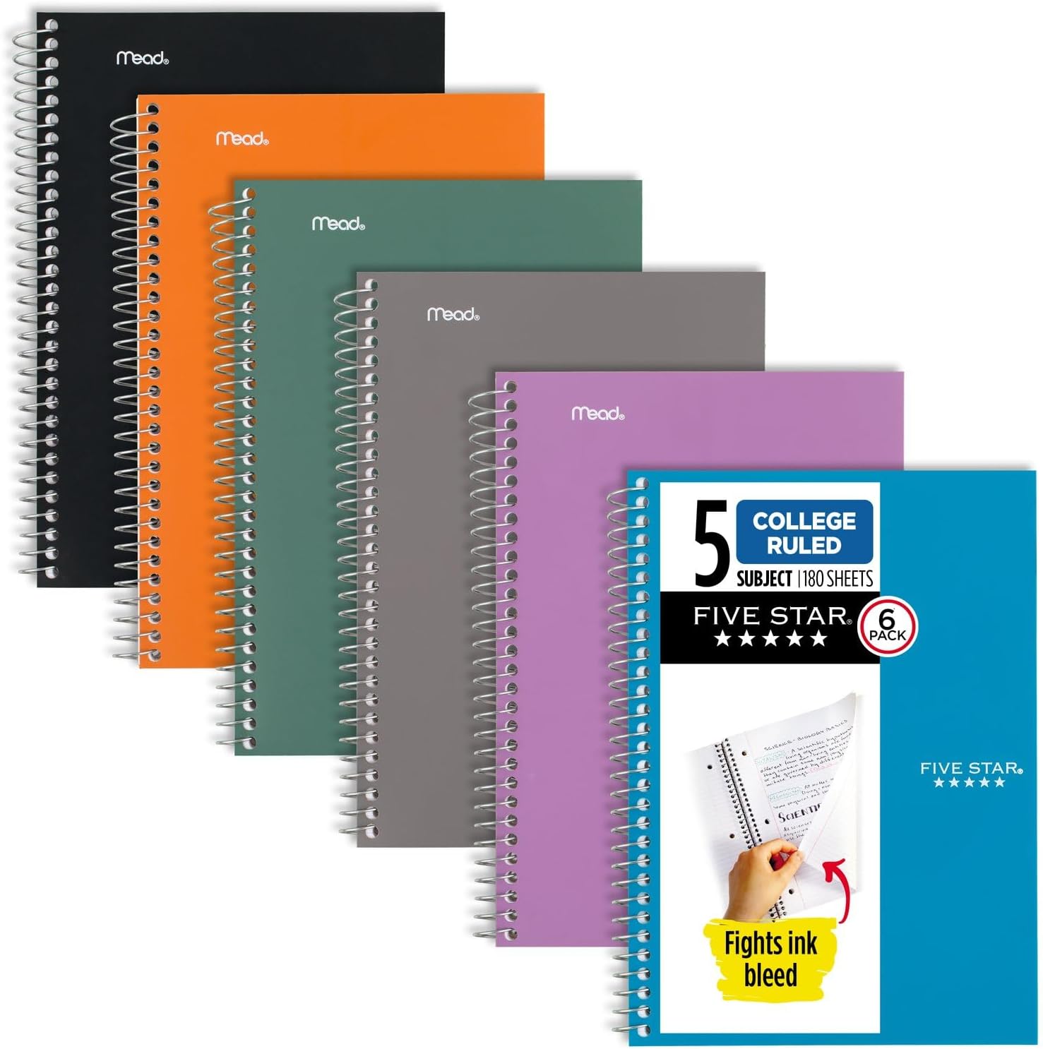 Five Star Small Spiral Notebooks 6 Pack for College Use
