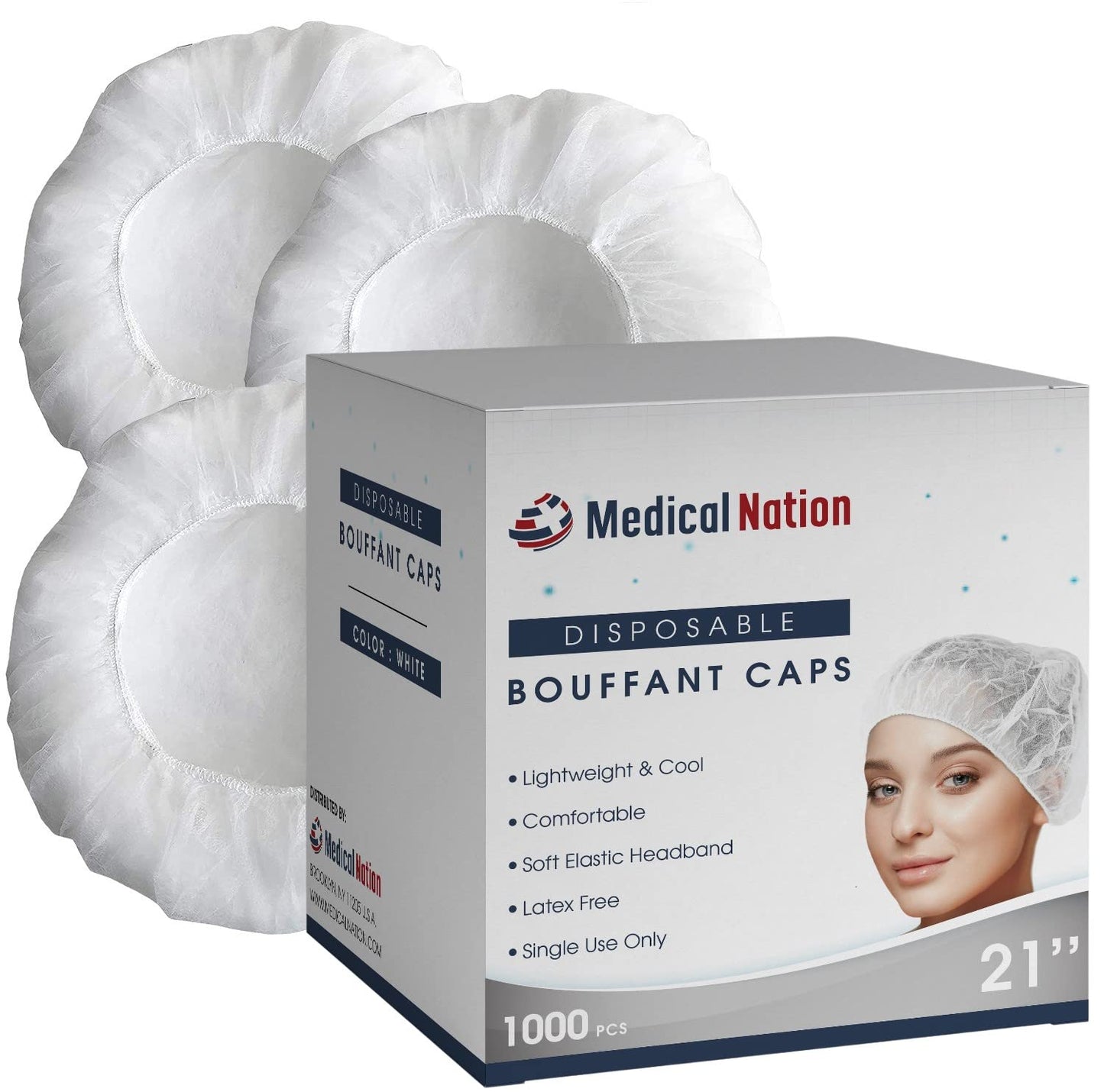 21in Disposable Bouffant Caps for Medical and Food Service Use