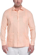 100% Linen Four-Pocket Long Sleeve Guayabera Shirt - Relaxed Fit Men's