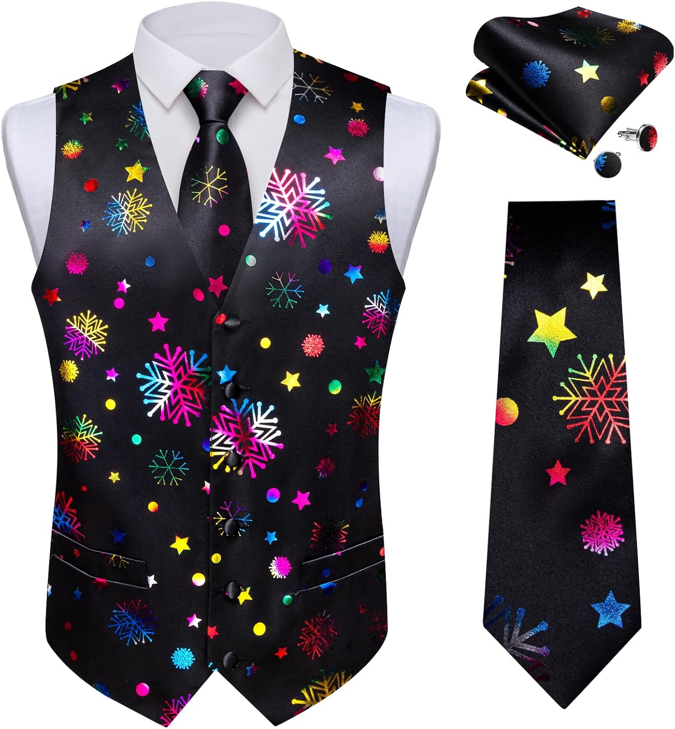 DiBanGu Christmas Men's Suit Vest and Tie Set for Festive Style