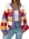 Womens Striped Chunky Cardigan Sweaters - Cozy Color Block Knit Shoes
