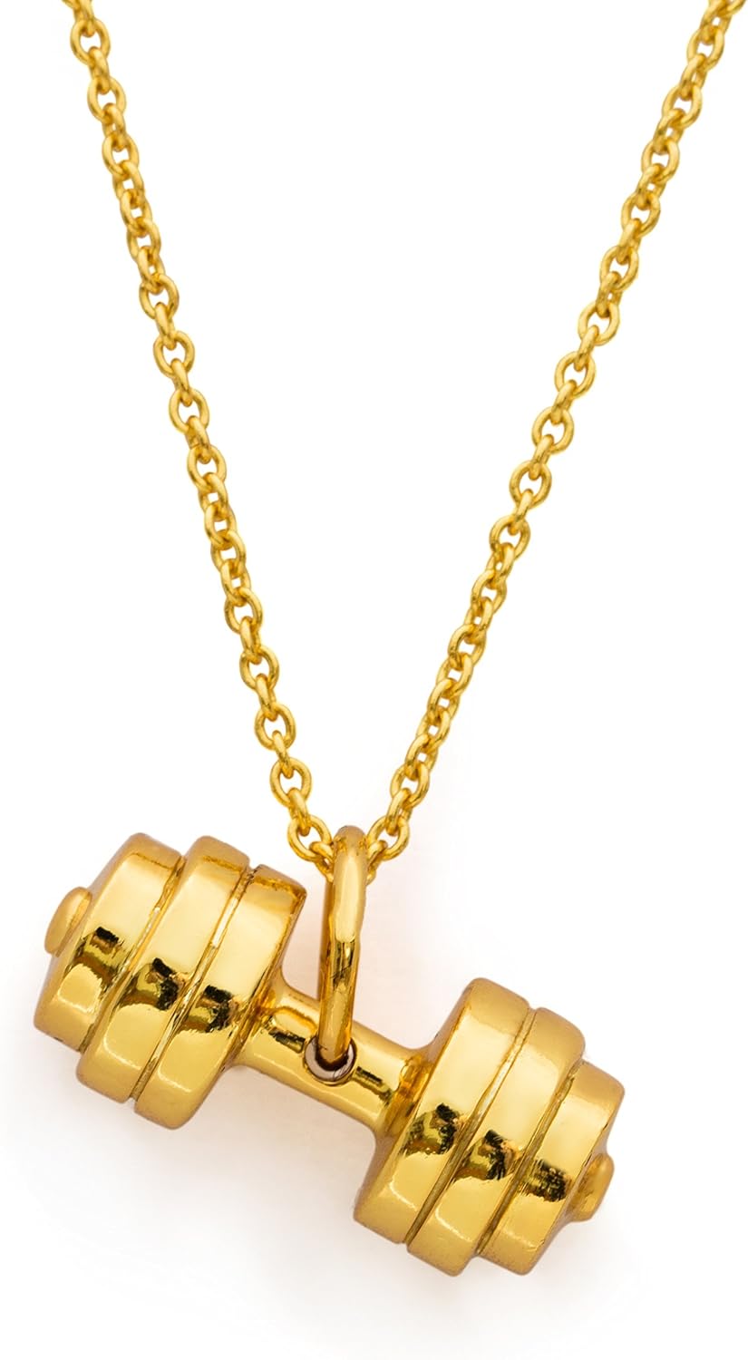 24K Gold Plated Dumbbell Necklace - Fitness Charm