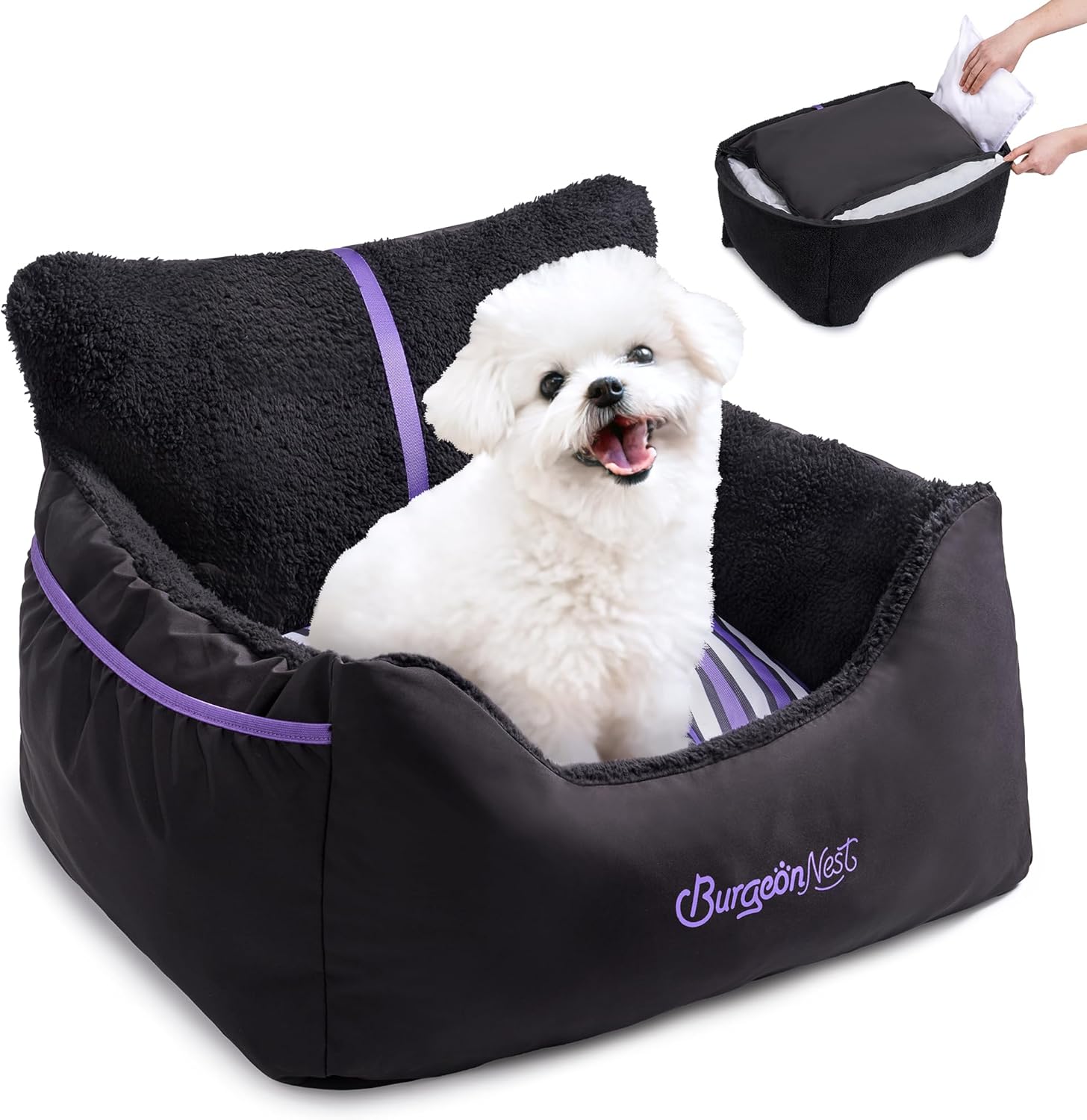 BurgeonNest Dog Car Seat for Small Dogs - Portable Travel Carrier
