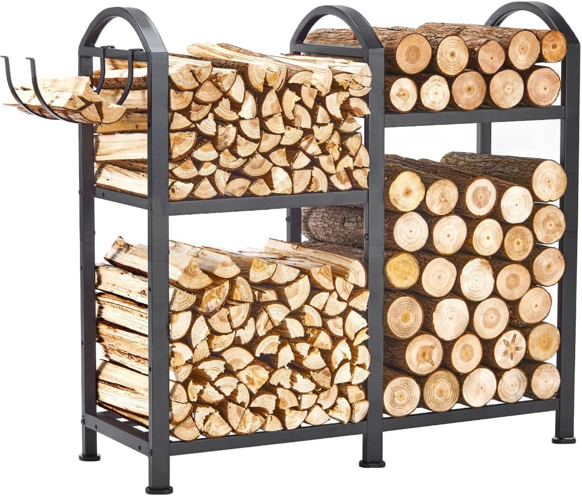 Firewood Rack Indoor With Hooks for Stable and Adjustable Storage