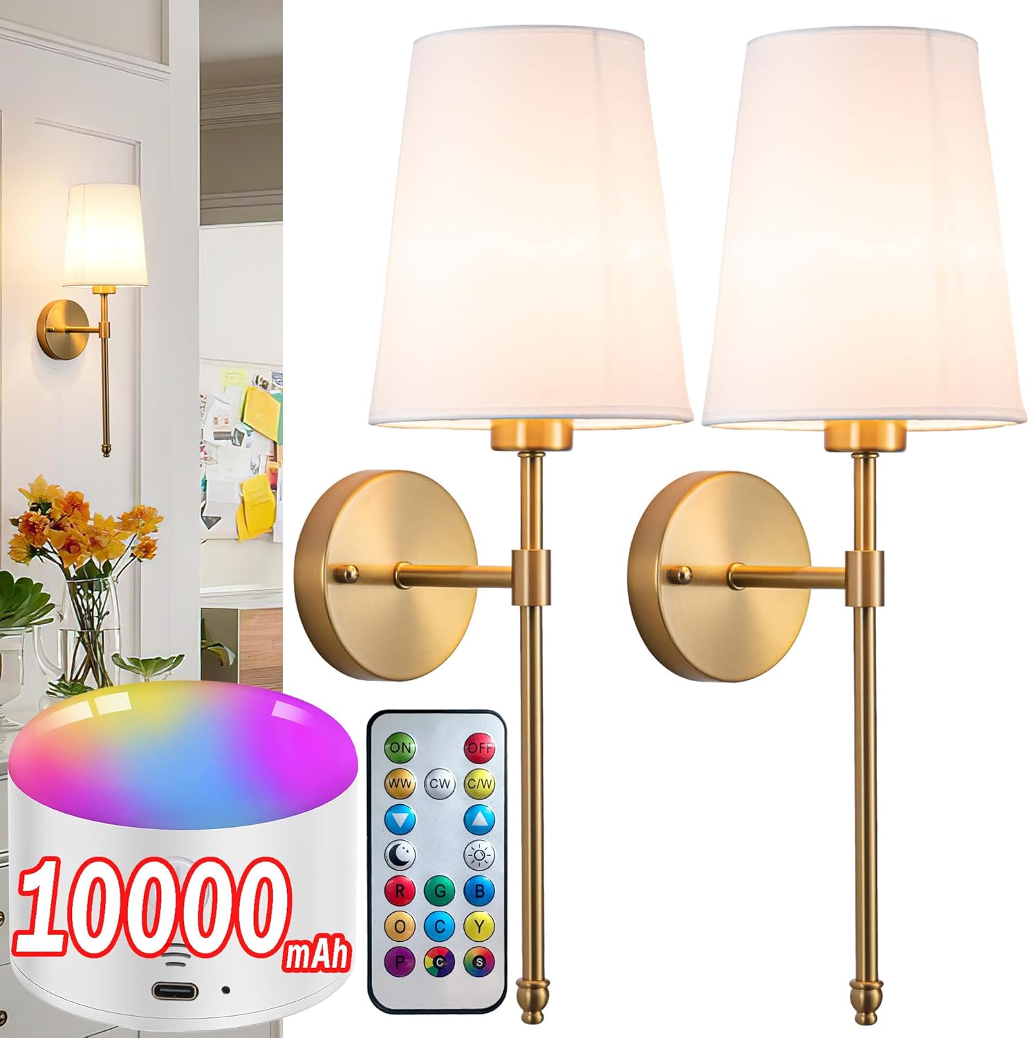 Battery Operated Wall Sconce Set of 2 for Modern Lighting