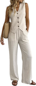 Women's 2 Piece Linen Vest and Wide Leg Pants Set (Style G5GZ)