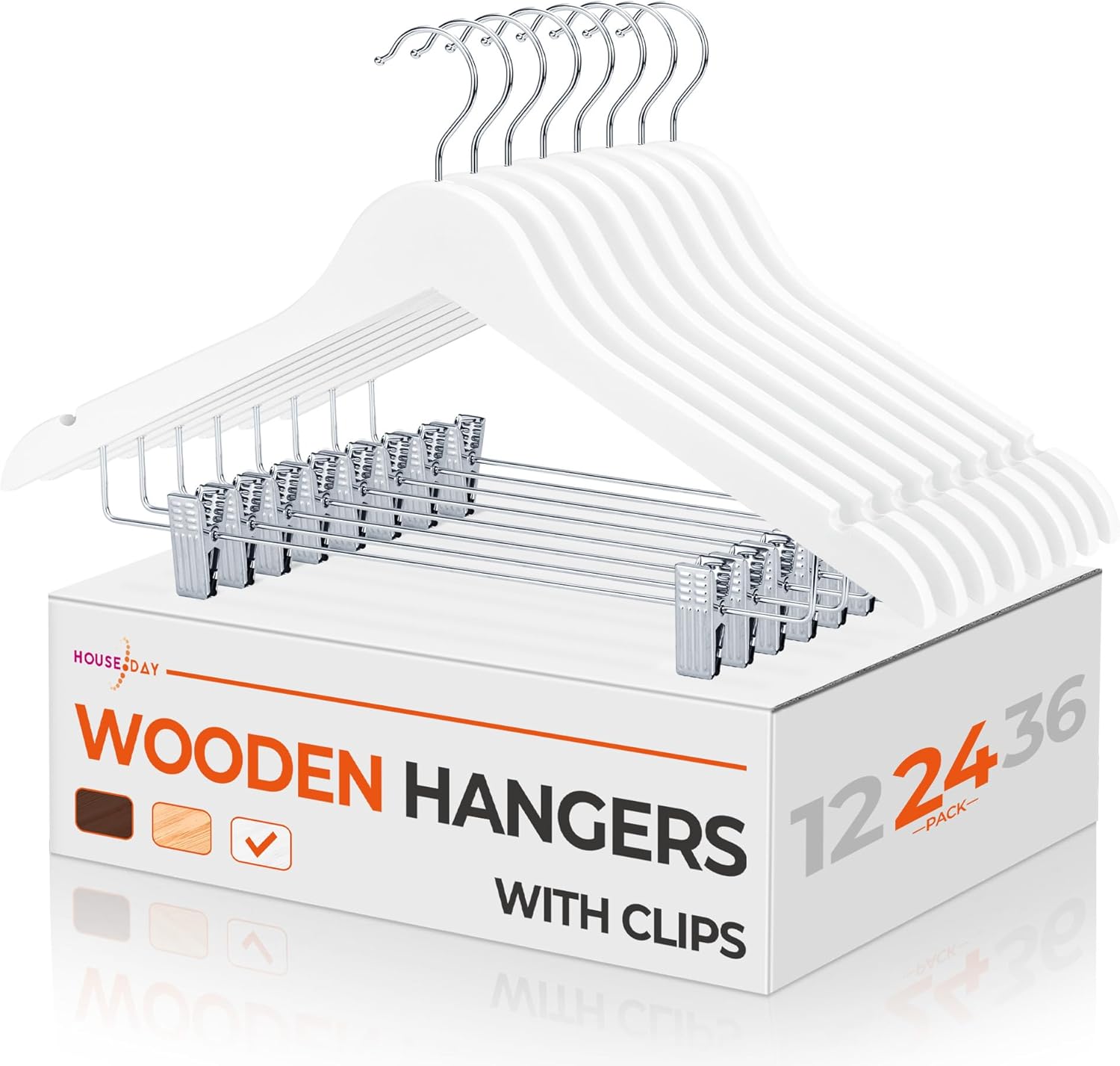 HOUSE DAY Wooden Hangers with Clips for Organizing Your Closet