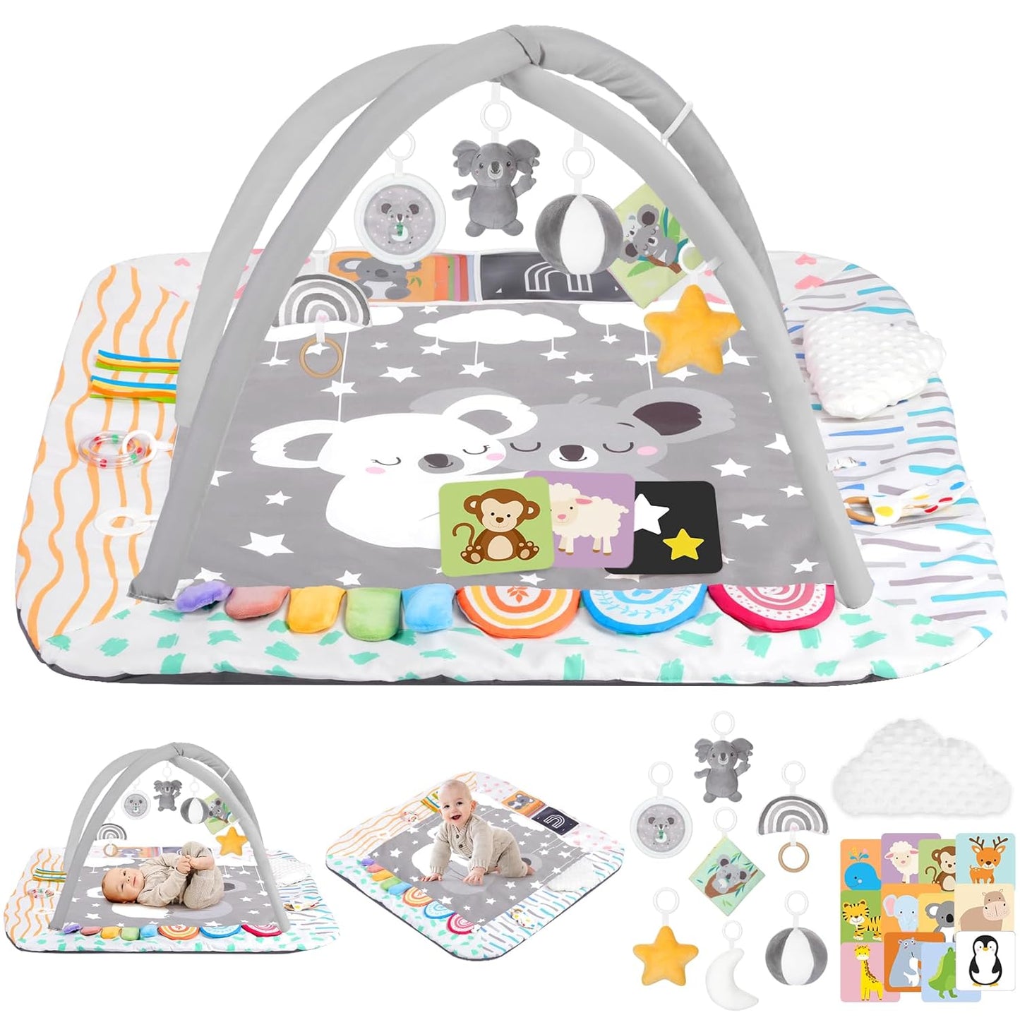Baby Play Mat Activity Gym with Tummy Time Pillow for Growth