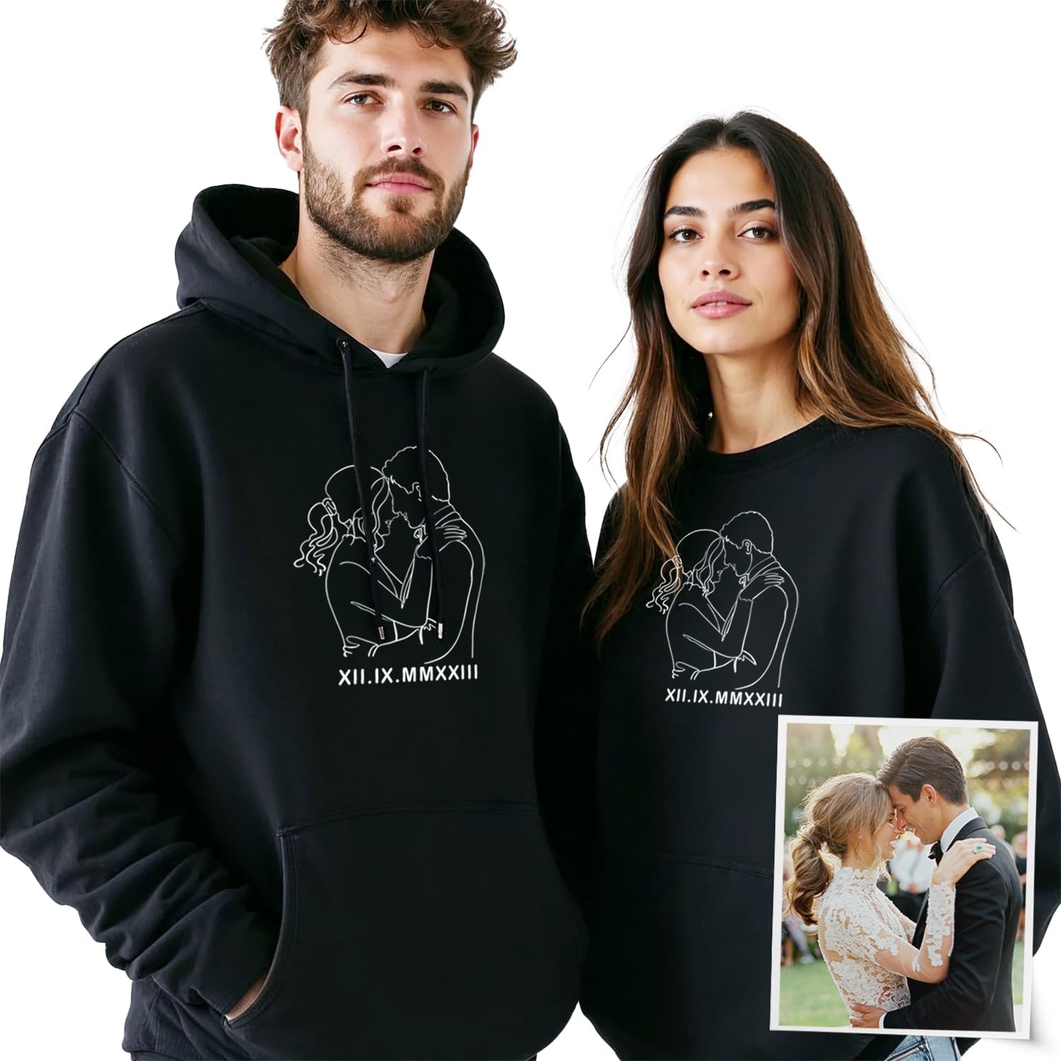 Custom Couple Portrait Sweatshirt Duo: Perfect Valentine's Gift