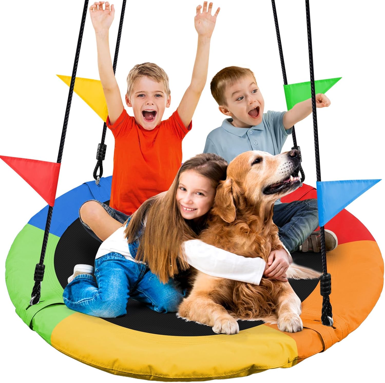 Odoland Rotatable Large Kid Tree Swing - 40in Waterproof Saucer