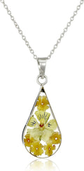 Sterling Silver Pressed Flower Teardrop Pendant Necklace - Timeless