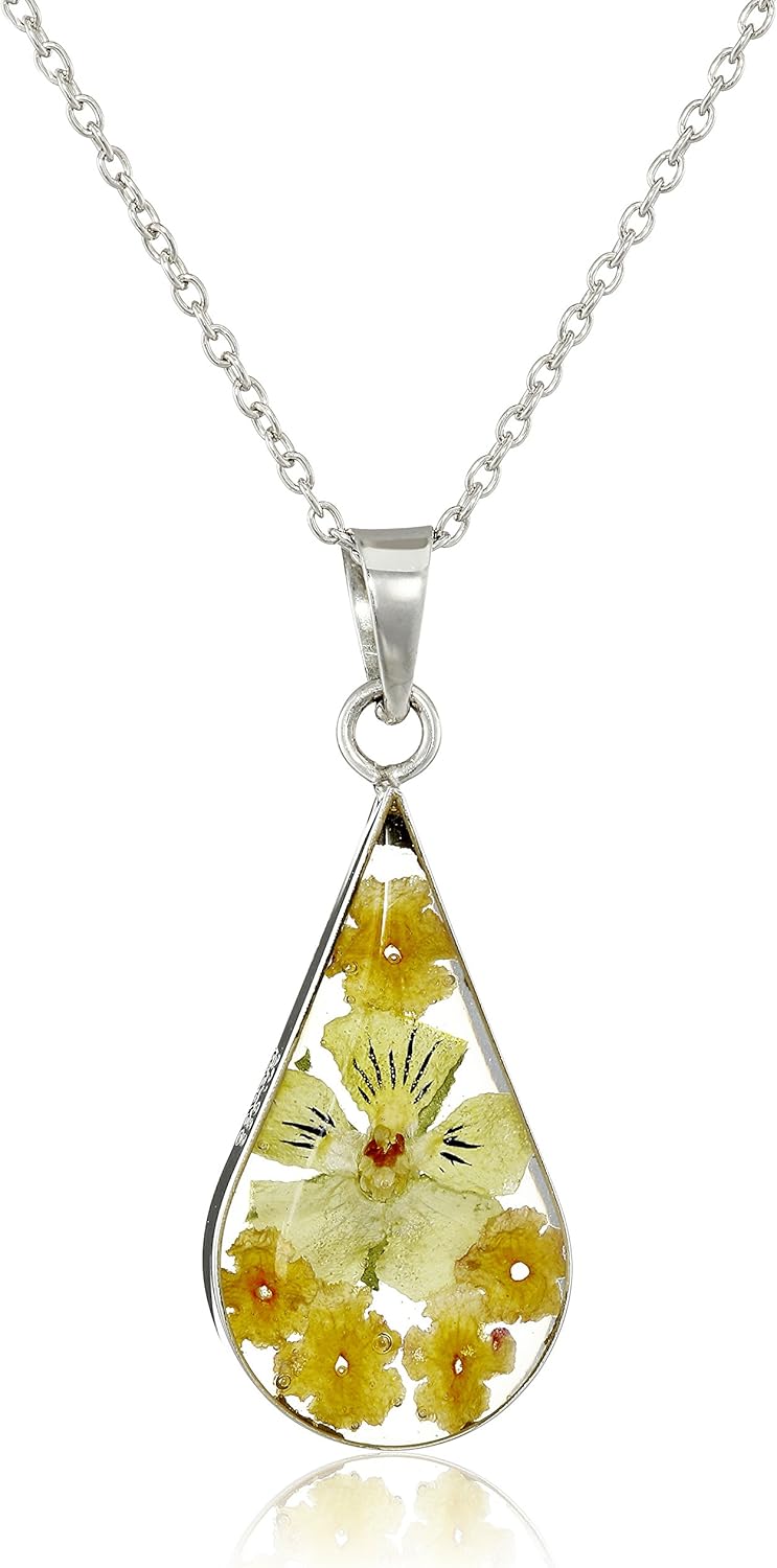 Pressed Flower Pendant Necklace in Sterling Silver for Unique Style