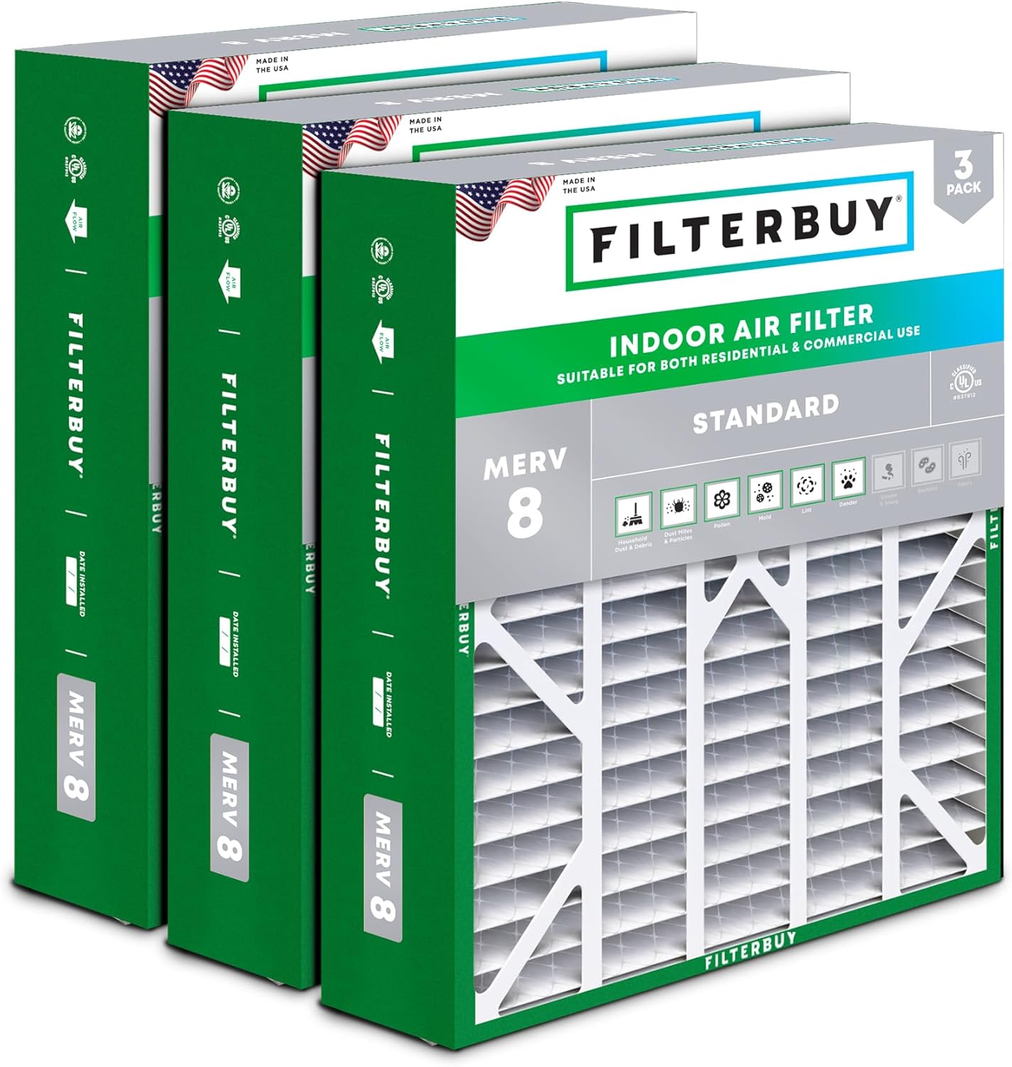 Filterbuy 20x25x6 Air Filter MERV 8 for Dust & Allergy Defense