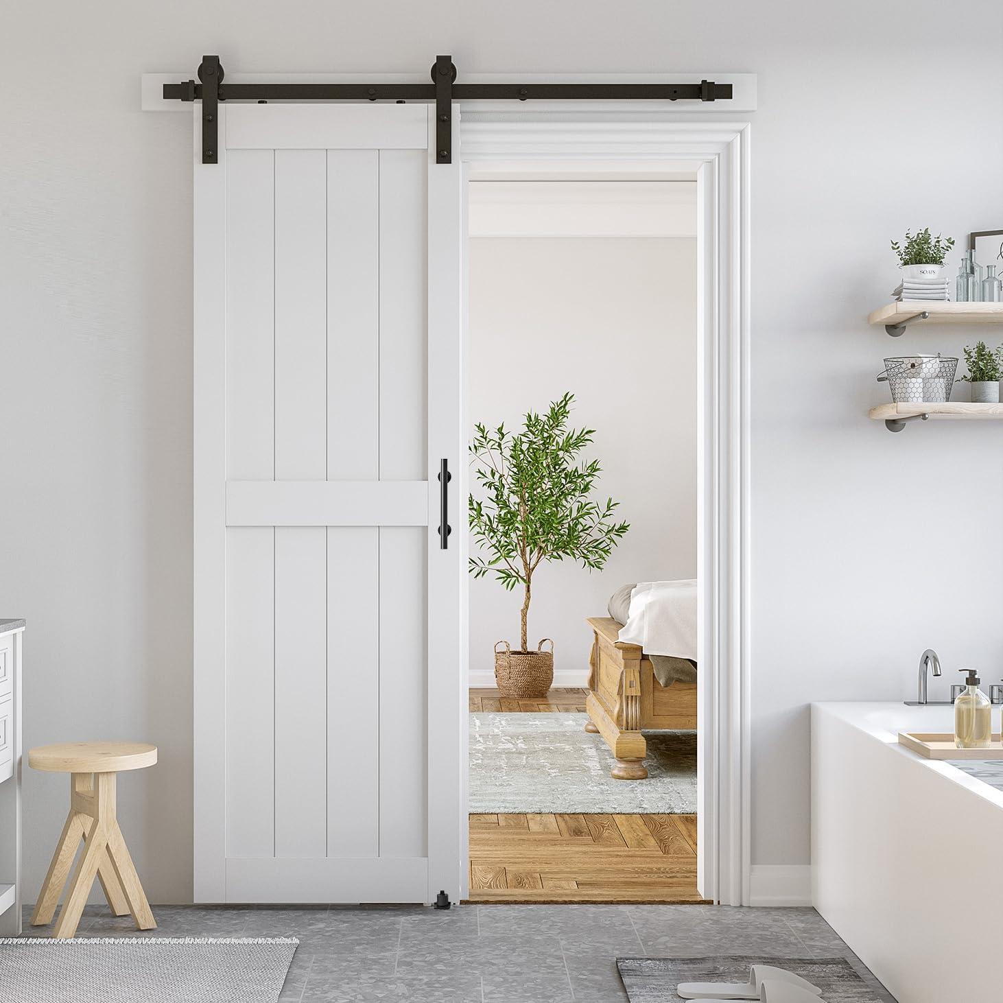SmartStandard 30 x 84 inch White Sliding Barn Door with Hardware