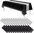 Black and Silver Dot Tablecloth and Satin Runner Set - Elegant Party