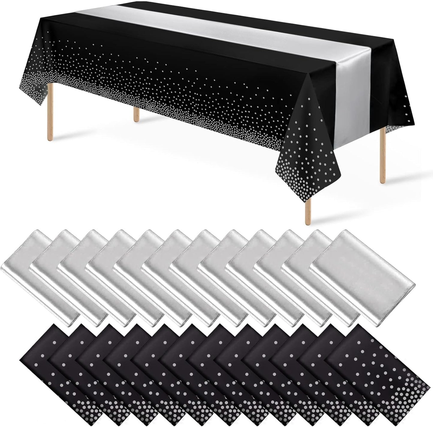 24Pack Disposable Plastic Tablecloths and Satin Table Runner Set