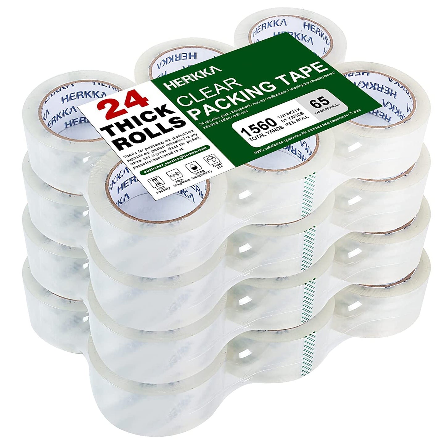 HERKKA Clear Packing Tape - 24 Rolls Heavy Duty Packaging Tape