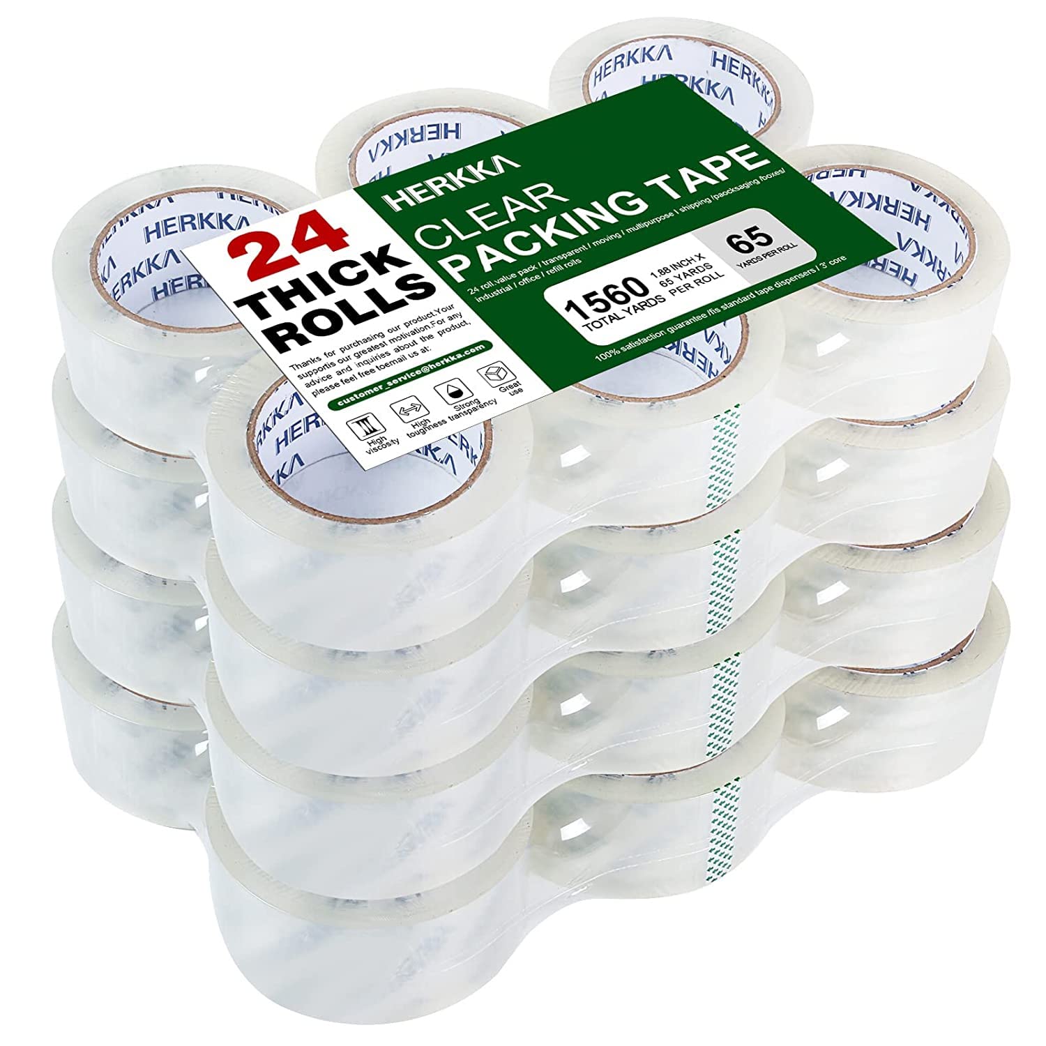 HERKKA Clear Packing Tape - 24 Rolls Heavy Duty Packaging Tape