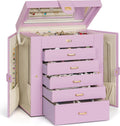 Huge Jewelry Box Organizer with Mirror - Large Leather Storage Case
