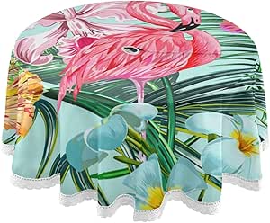 Qilmy Flamingo Outdoor Tablecloth 60 Inch Waterproof Round Design