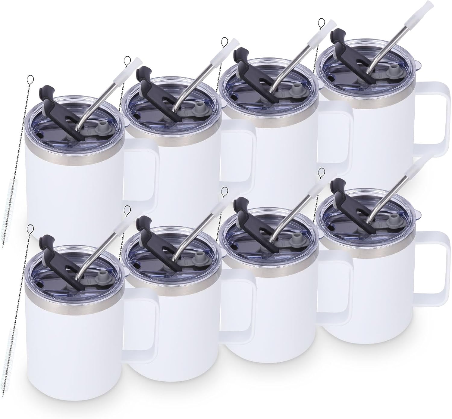 Volhoply 12oz Insulated Coffee Mug with Flip & Straw Lid Set