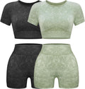 OLCHEE Womens Seamless Acid Wash Yoga Set - Flattering Shorts & Crop