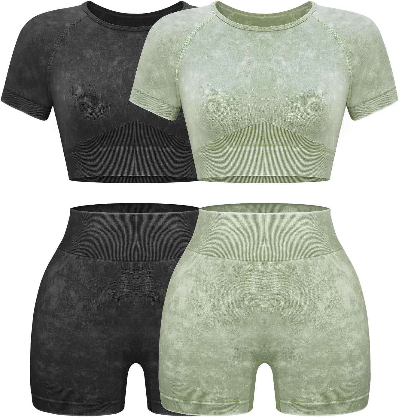 OLCHEE Womens Workout Sets - Seamless Acid Wash Yoga Outfits