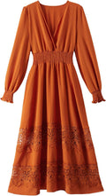 Women's Lace Maxi Dress V Neck Smocked Waist Boho Maxi
